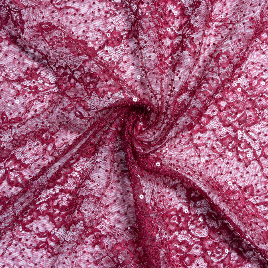 Burgundy Floral Beaded Chantilly Lace