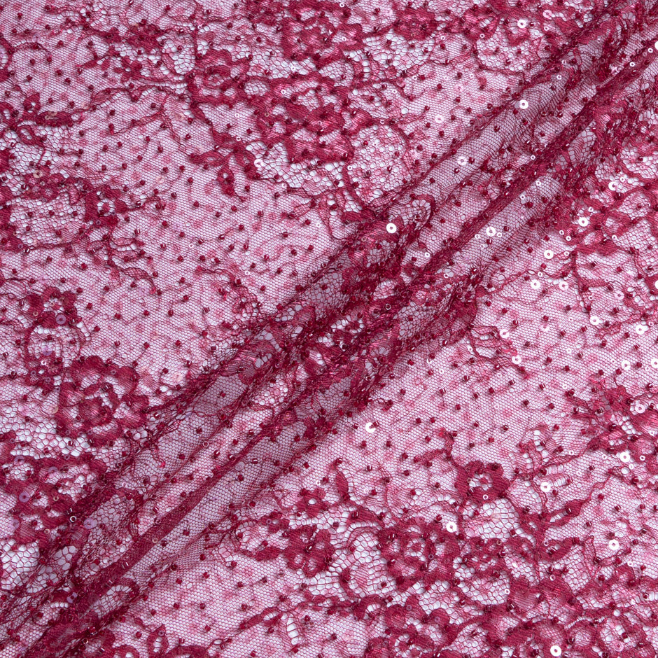 Burgundy Floral Beaded Chantilly Lace