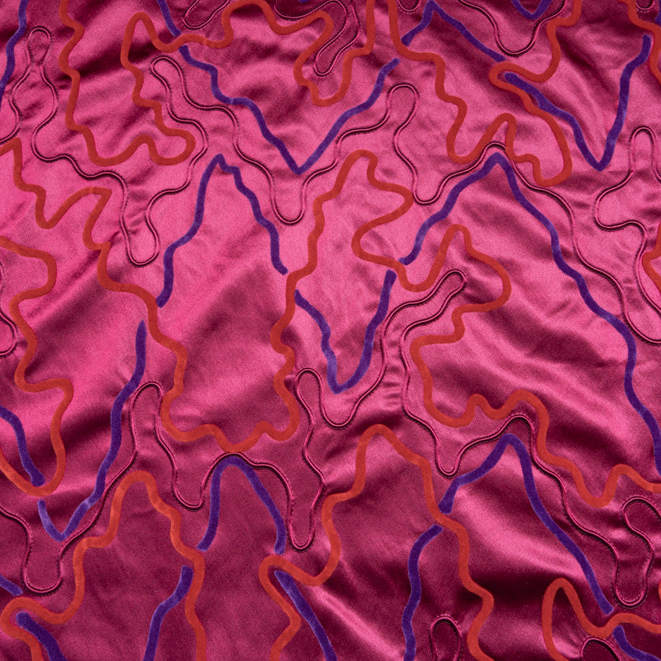 Purple & Red Flocked Burgundy Stretch Satin