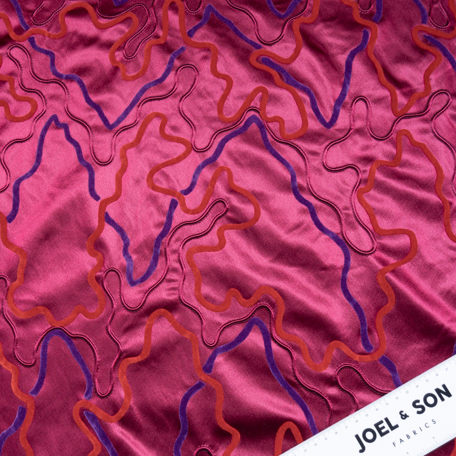 Purple & Red Flocked Burgundy Stretch Satin