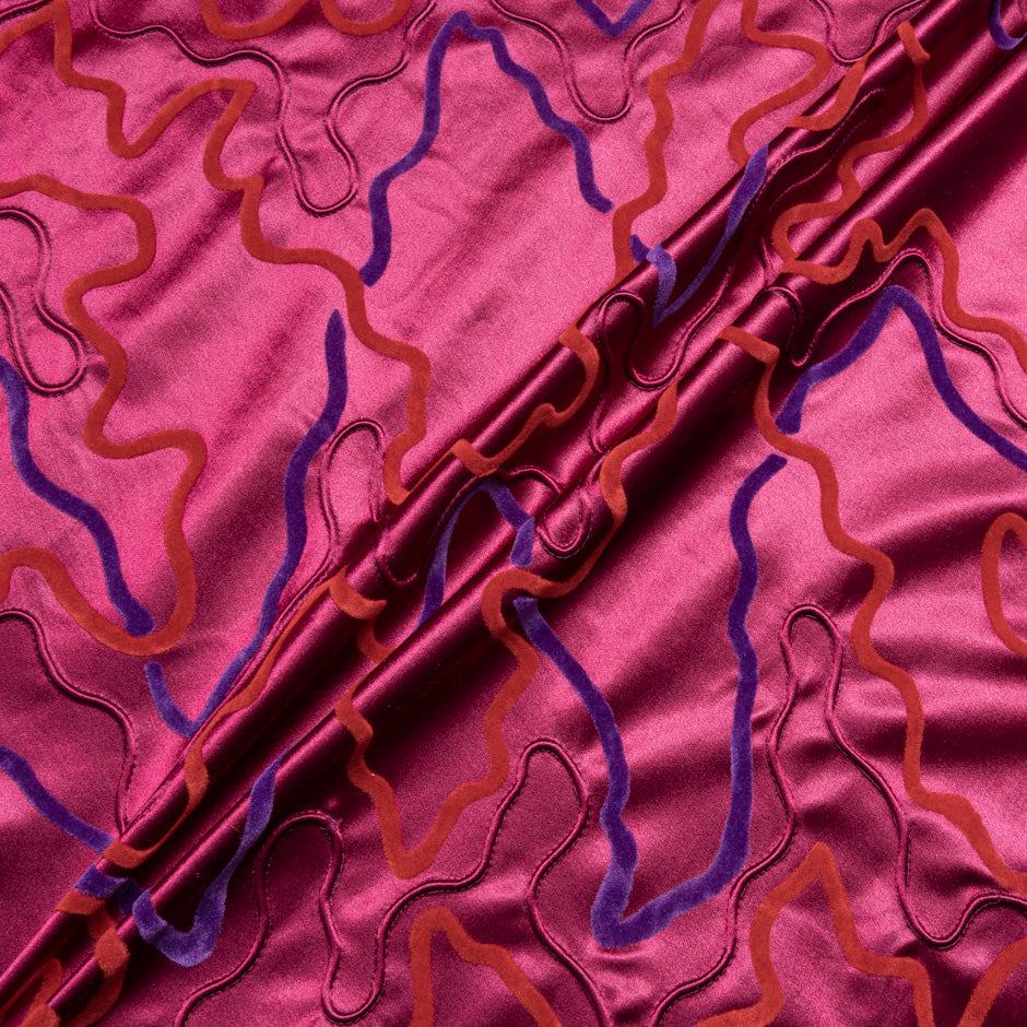 Purple & Red Flocked Burgundy Stretch Satin