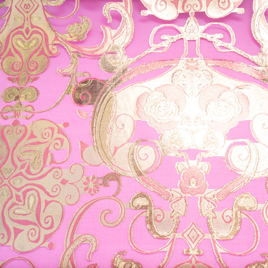 Gold Metallic Jacquard Pink Organza
