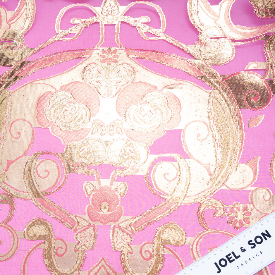 Gold Metallic Jacquard Pink Organza