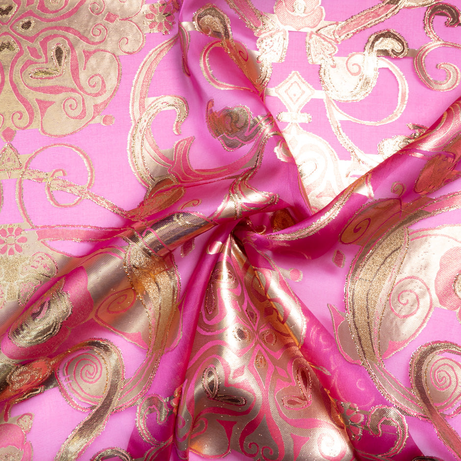 Gold Metallic Jacquard Pink Organza
