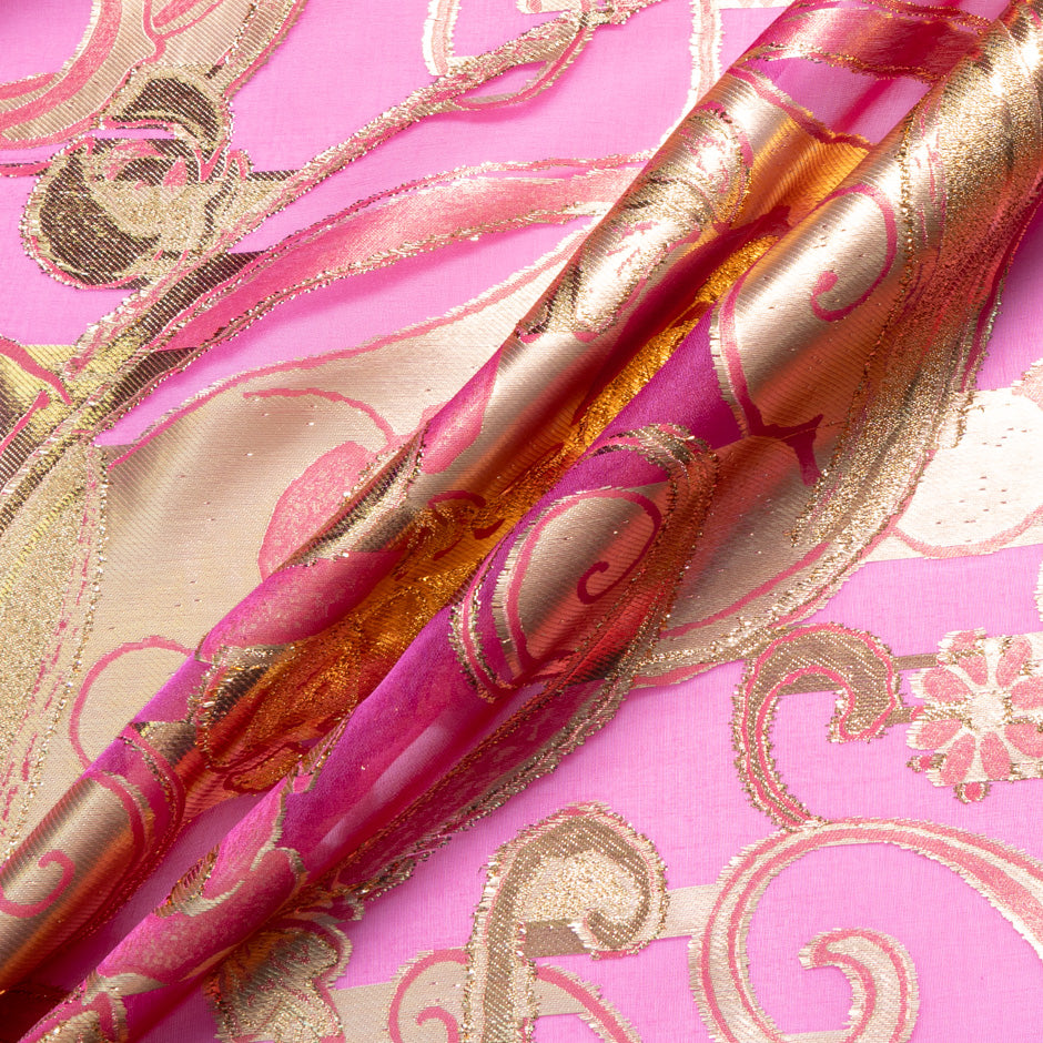 Gold Metallic Jacquard Pink Organza