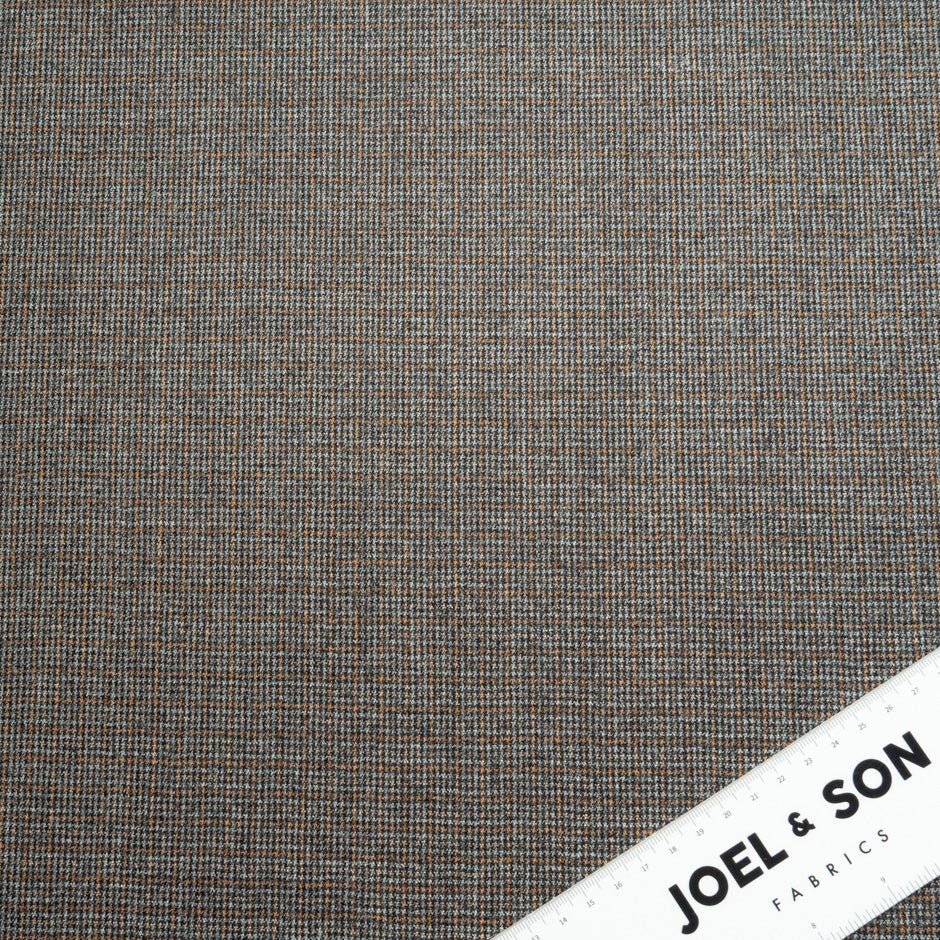 Grey & Orange Mini Checkered Pure Wool Flannel