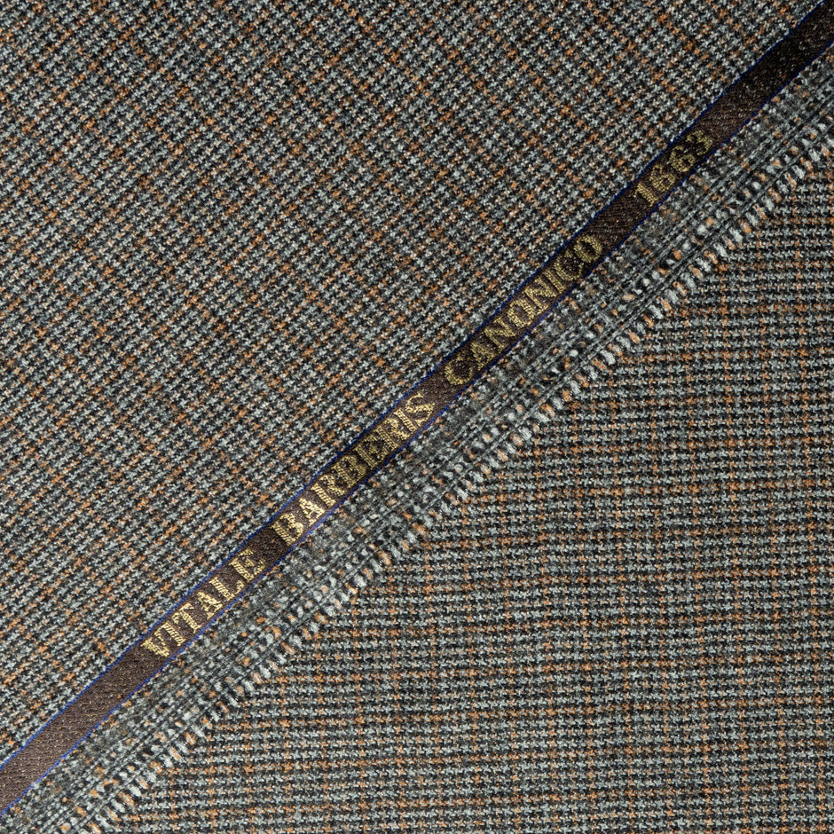 Grey & Orange Mini Checkered Pure Wool Flannel