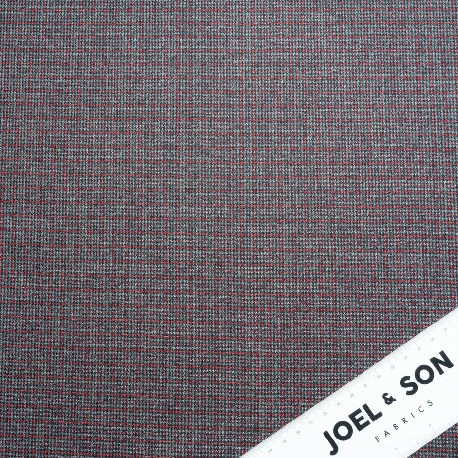 Grey & Red Mini Checkered Pure Wool Flannel