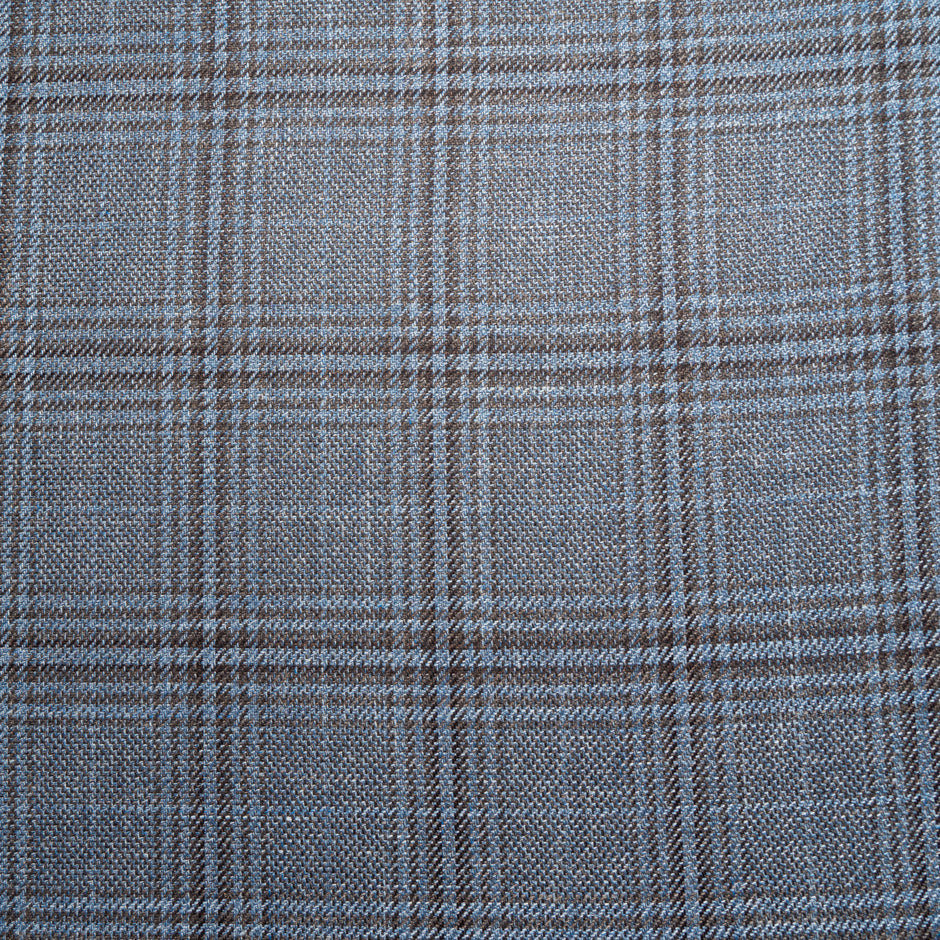 Blue & Brown Check Wool, Silk & Linen Blend