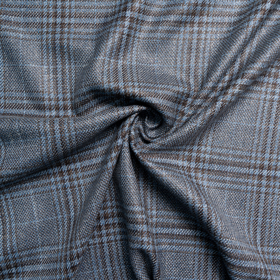 Blue & Brown Check Wool, Silk & Linen Blend