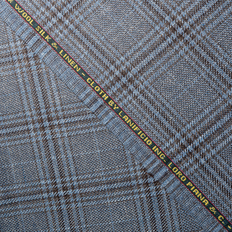 Blue & Brown Check Wool, Silk & Linen Blend