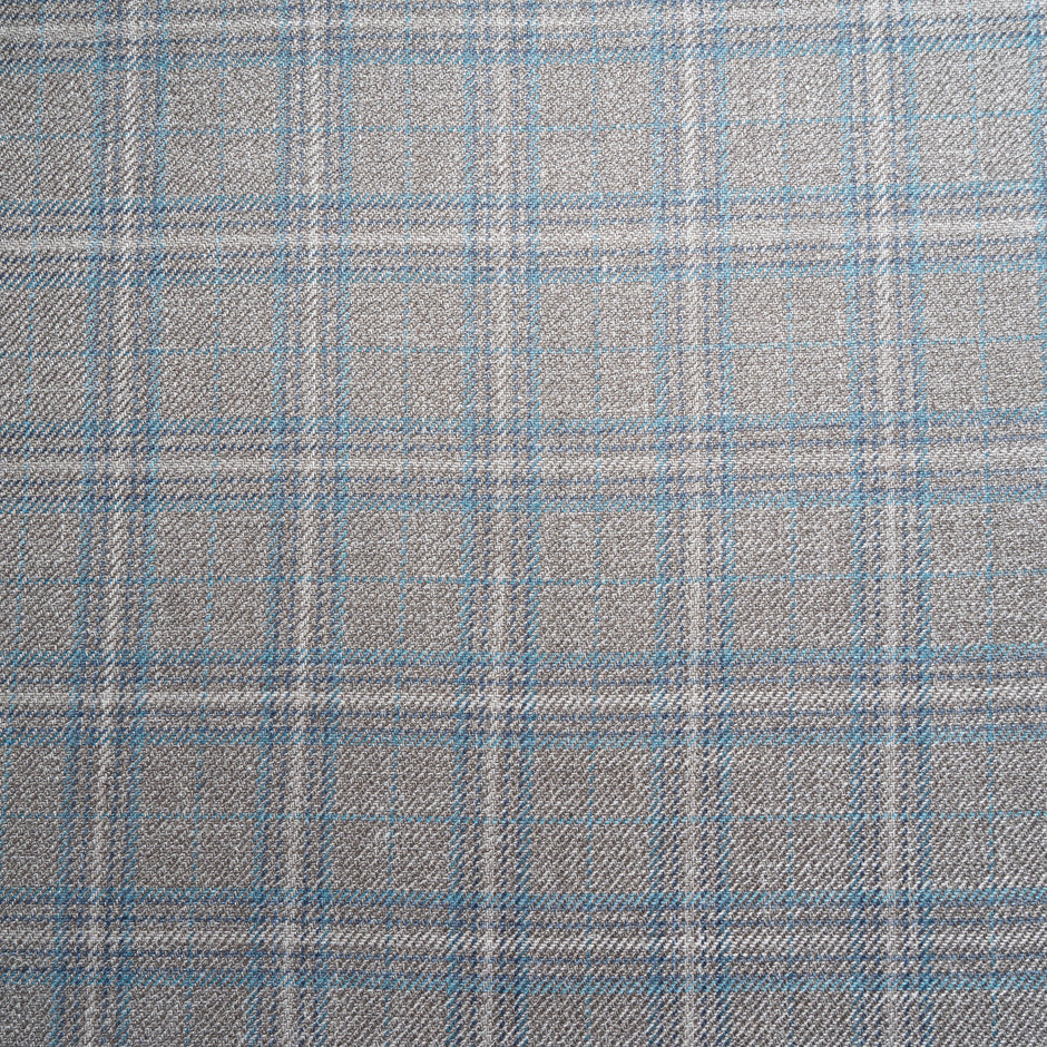 Soft Brown & Teal Check Wool, Silk & Linen Blend