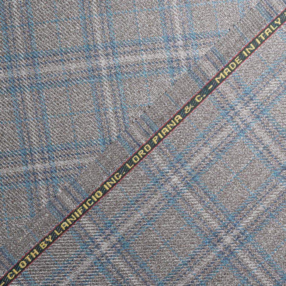 Soft Brown & Teal Check Wool, Silk & Linen Blend