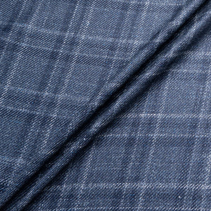 Blue & Ivory Check Wool, Silk & Linen Blend