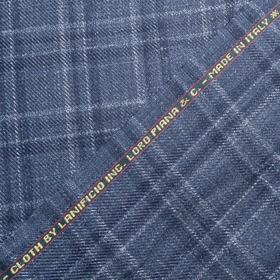 Blue & Ivory Check Wool, Silk & Linen Blend