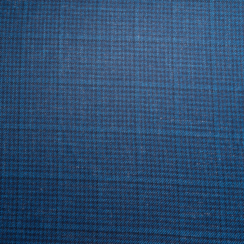 Blue Dogtooth Wool, Silk & Linen Blend