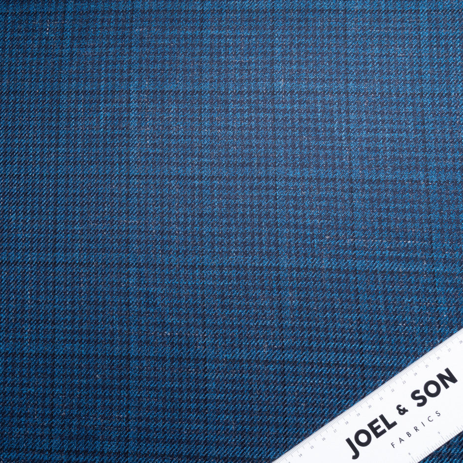Blue Dogtooth Wool, Silk & Linen Blend