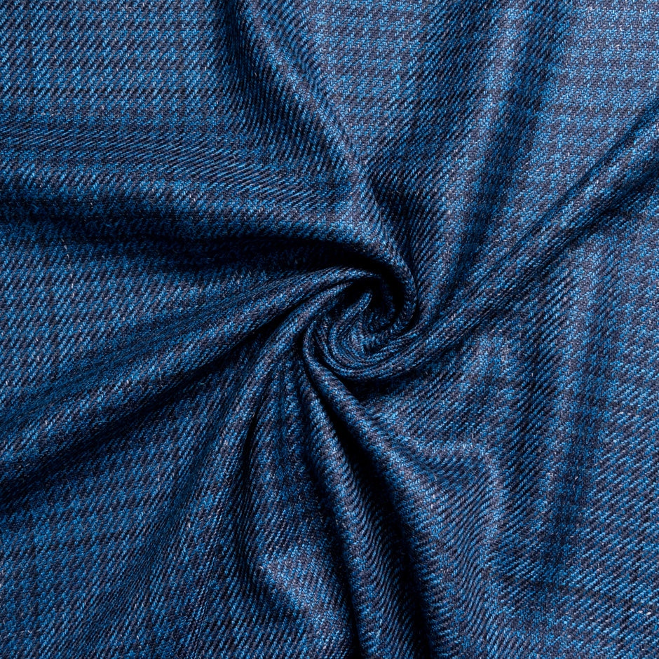 Blue Dogtooth Wool, Silk & Linen Blend