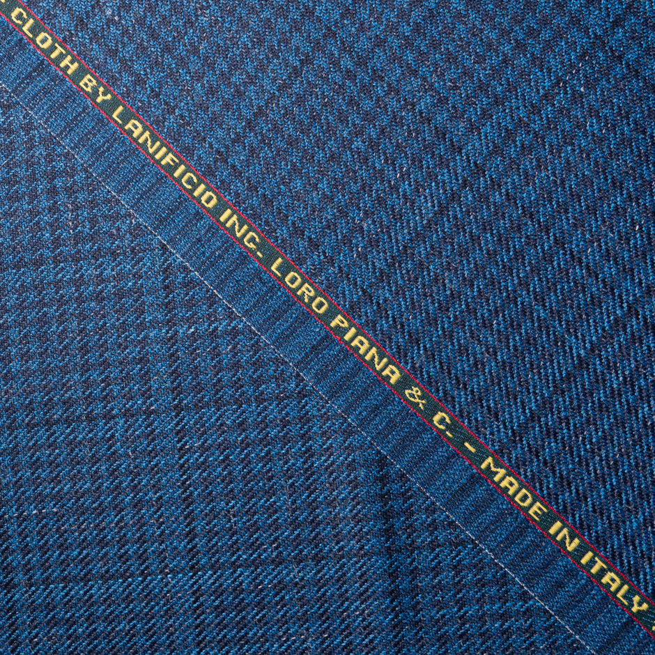 Blue Dogtooth Wool, Silk & Linen Blend