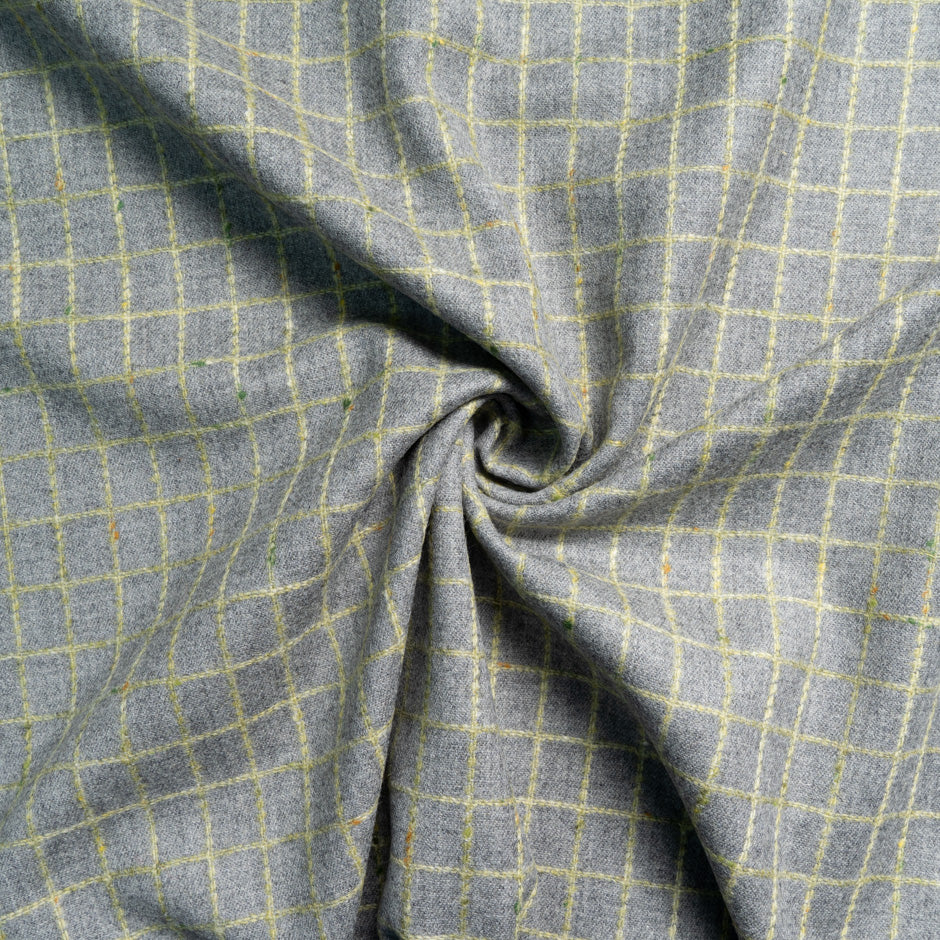 Yellow Checkered Mid Grey Pure Wool