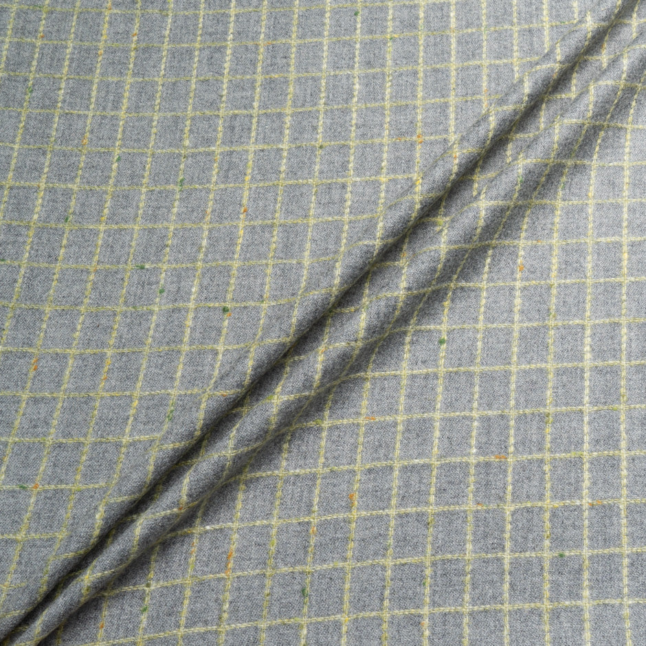Yellow Checkered Mid Grey Pure Wool