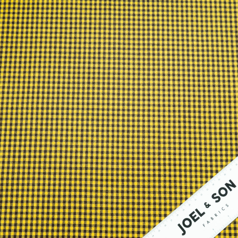 Dark Brown & Yellow Gingham Checkered Wool Flannel