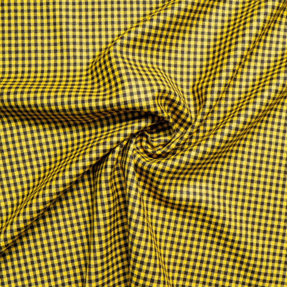 Dark Brown & Yellow Gingham Checkered Wool Flannel