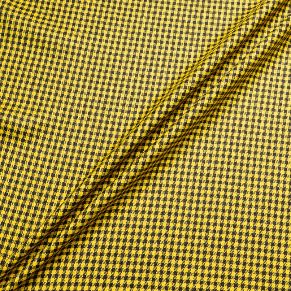 Dark Brown & Yellow Gingham Checkered Wool Flannel