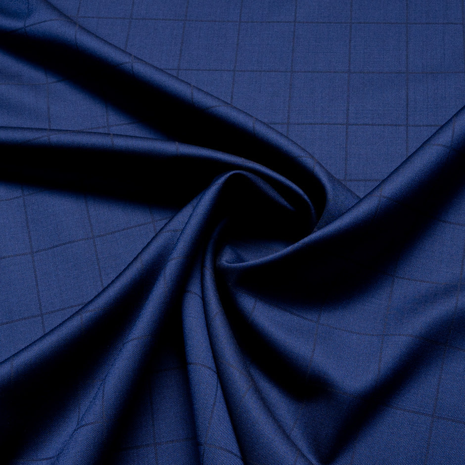 Dark Blue Checkered Superfine Merino Wool