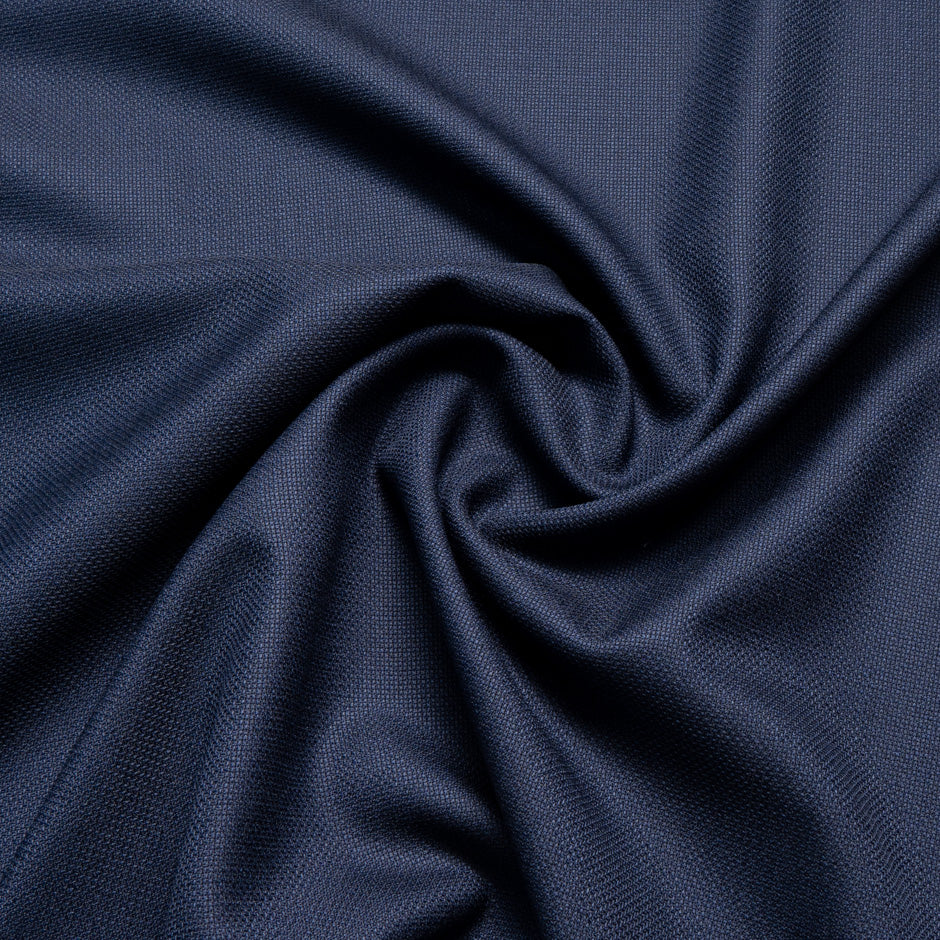 Rich Navy Blue Woven Textured Pure Wool