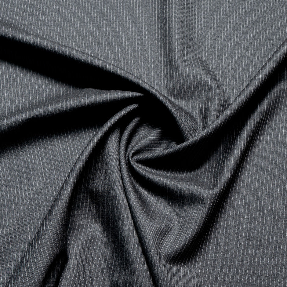 Grey Pinstriped Super 180s Wool Suiting