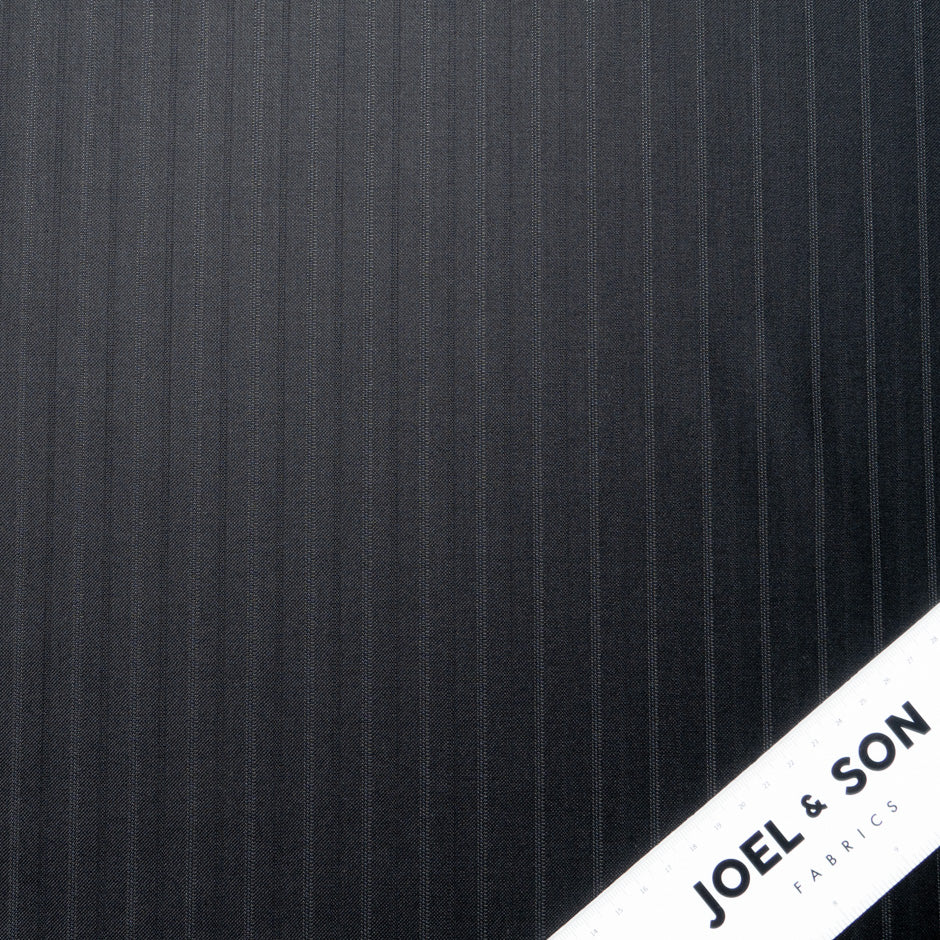 Dark Grey Pinstriped Super 130s Wool & Silk Suiting