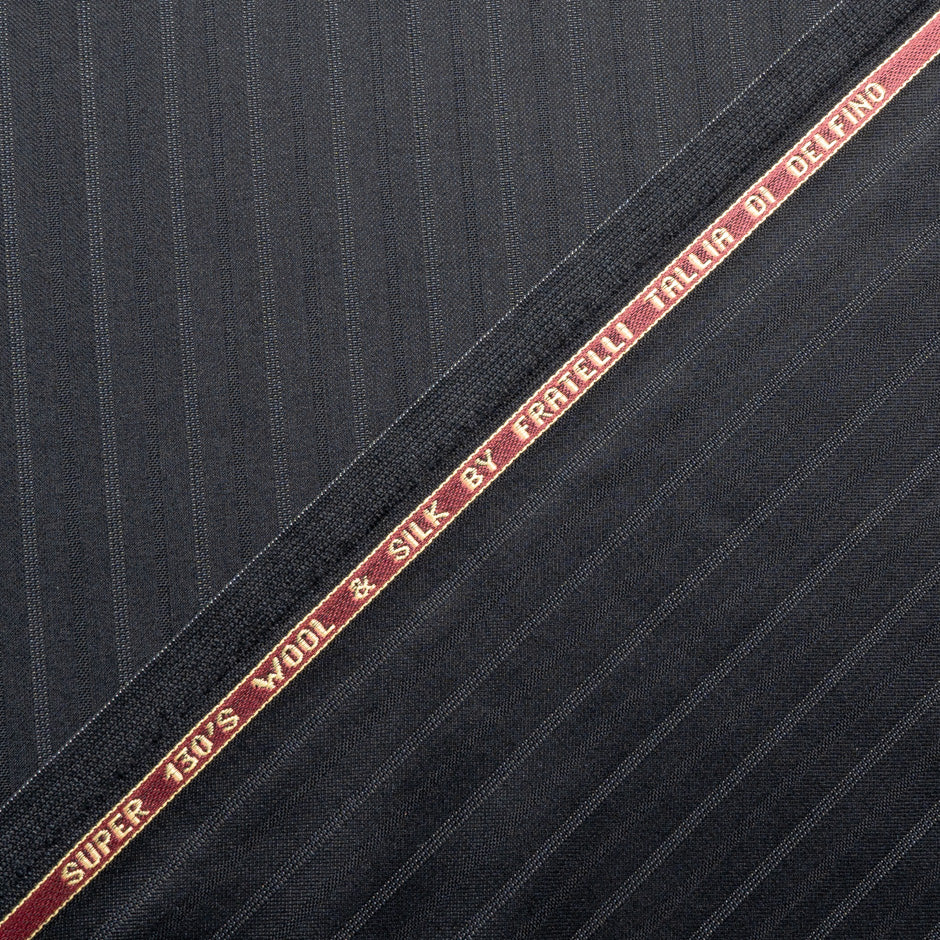 Dark Grey Pinstriped Super 130s Wool & Silk Suiting