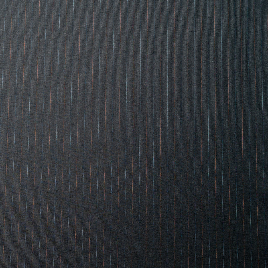 Blue & Orange Pinstriped Grey Pure Wool Suiting