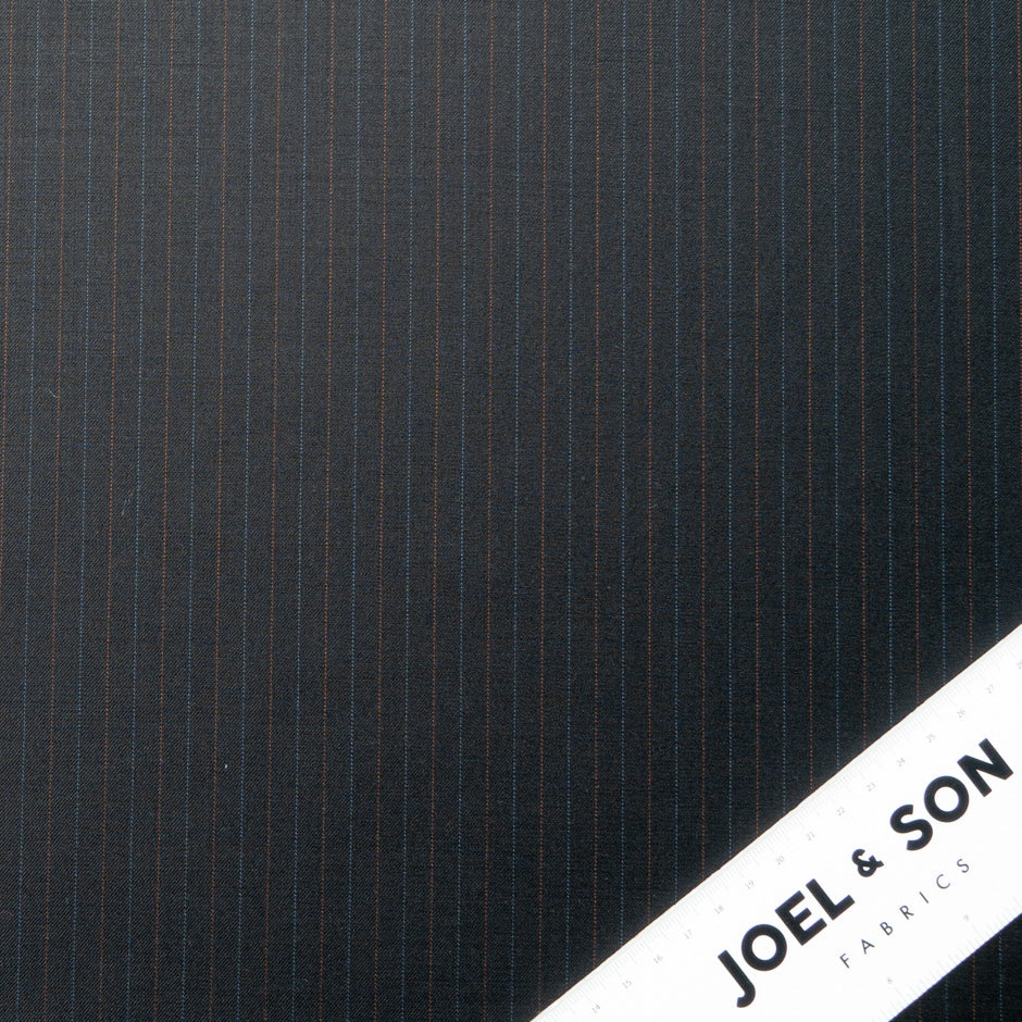 Blue & Orange Pinstriped Grey Pure Wool Suiting