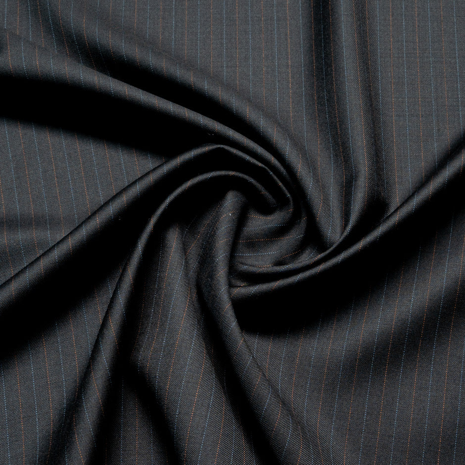 Blue & Orange Pinstriped Grey Pure Wool Suiting