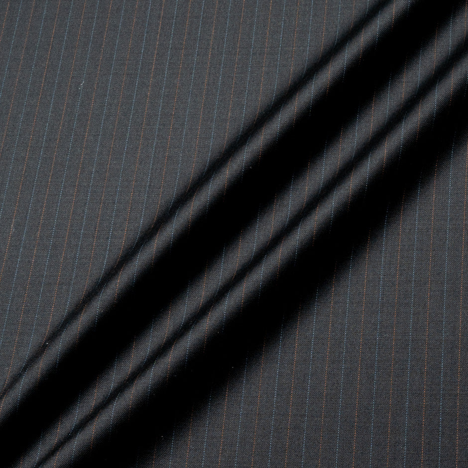 Blue & Orange Pinstriped Grey Pure Wool Suiting