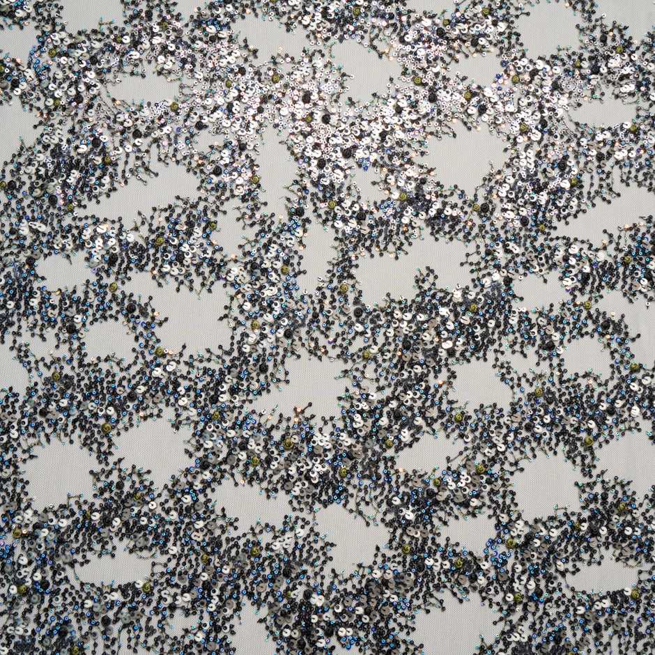 Multi-Coloured Sequinned Black Stretch Tulle