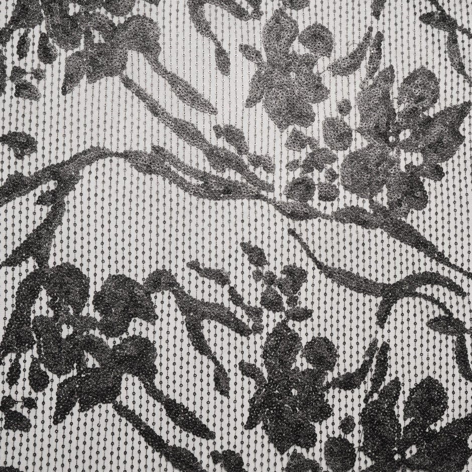 Black Floral Sequinned Stretch Tulle