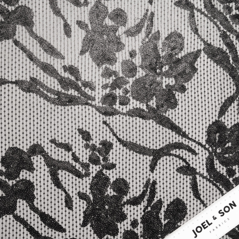 Black Floral Sequinned Stretch Tulle