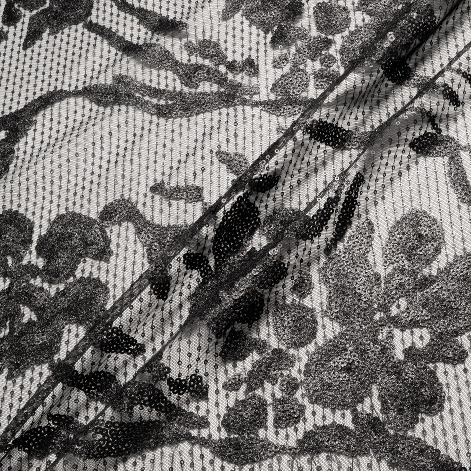 Black Floral Sequinned Stretch Tulle