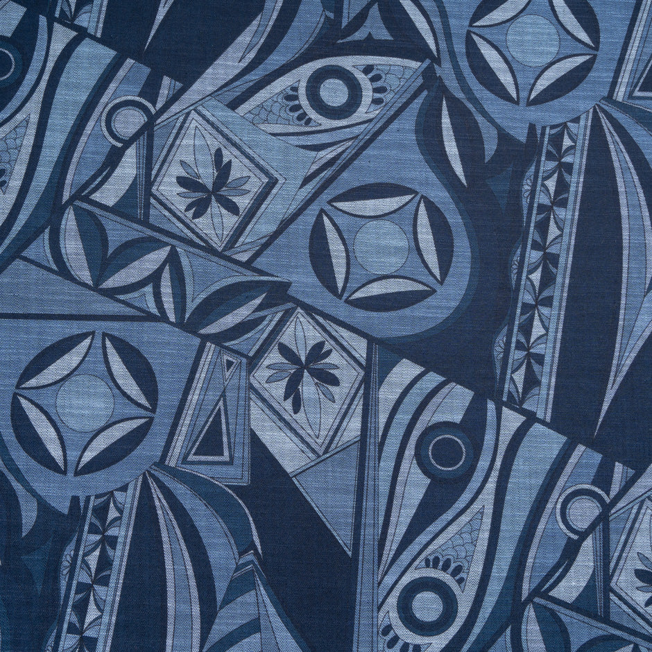 Retro Printed Stretch Cotton Denim