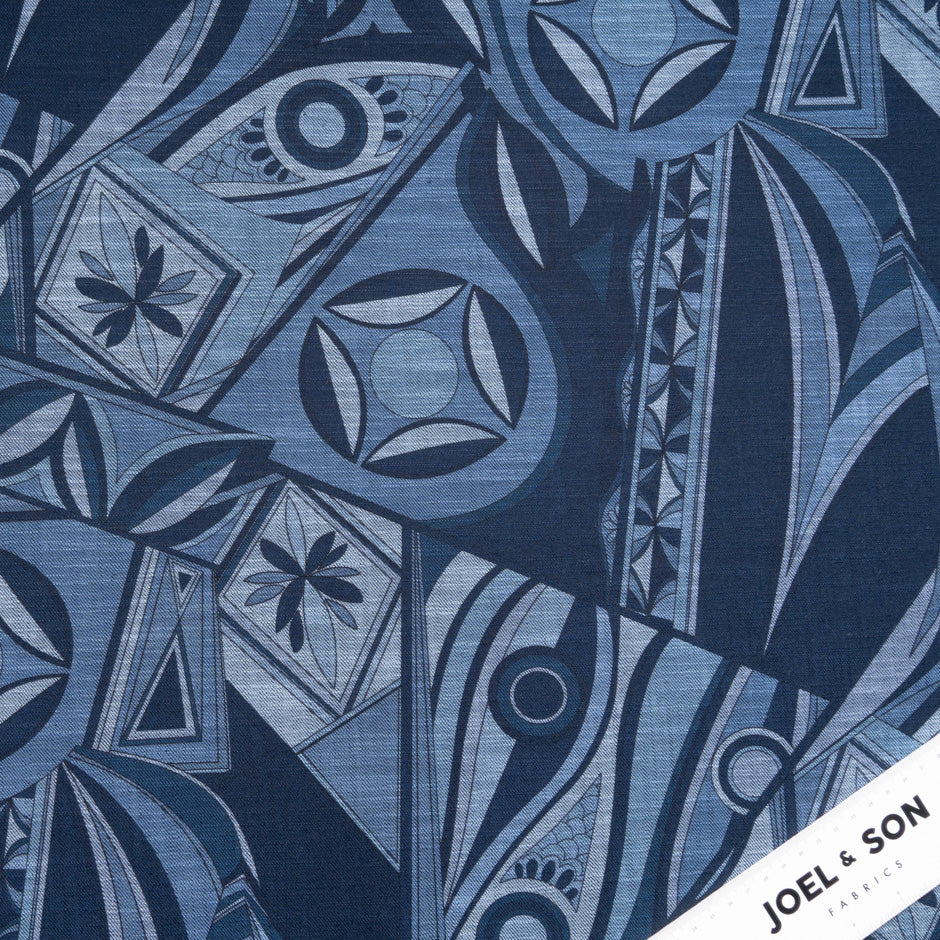 Retro Printed Stretch Cotton Denim