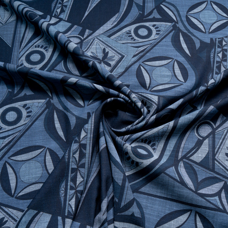 Retro Printed Stretch Cotton Denim