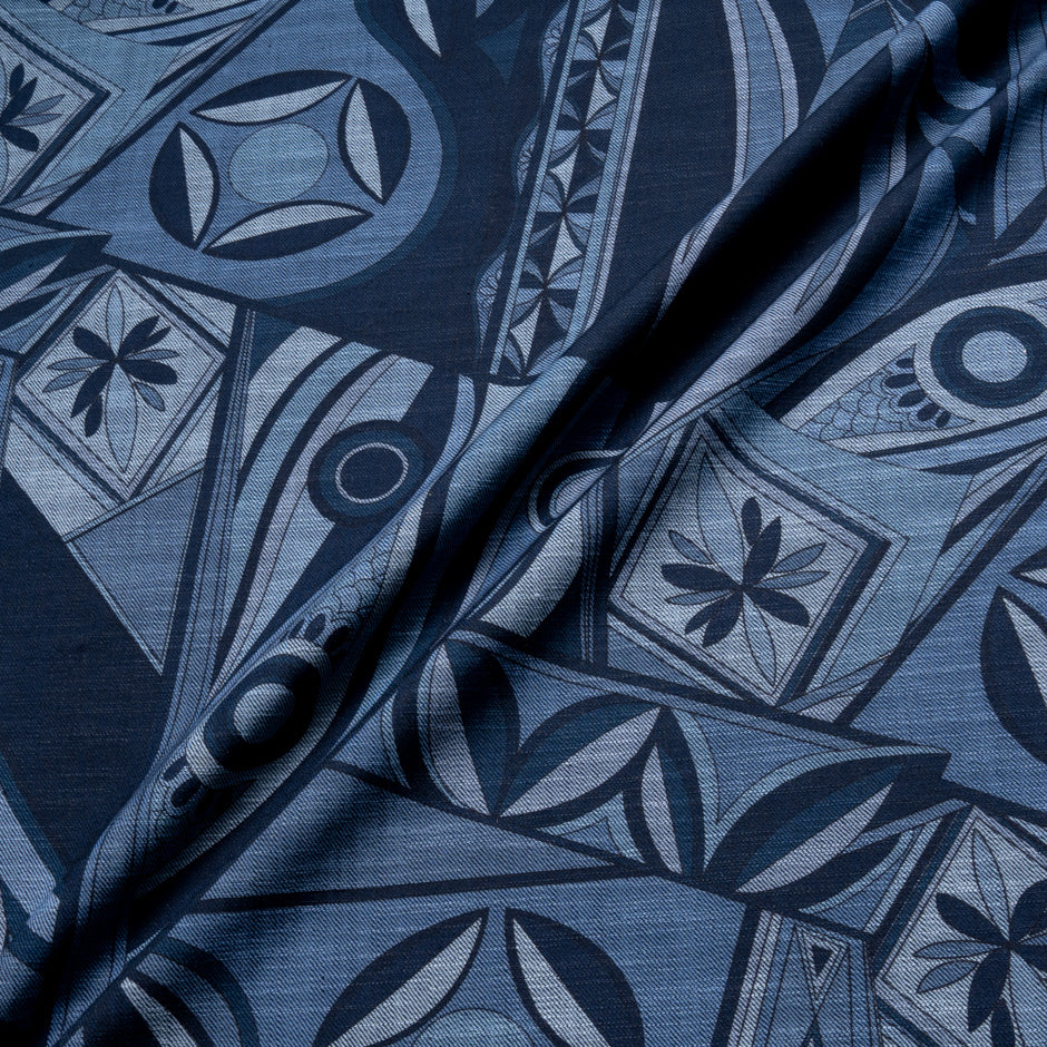 Retro Printed Stretch Cotton Denim