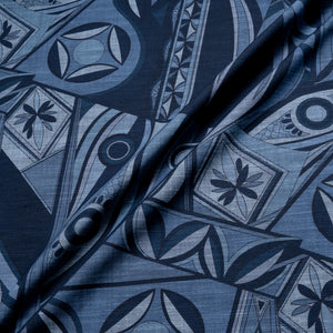 Retro Printed Stretch Cotton Denim