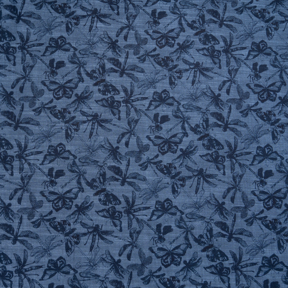 Butterfly Printed Stretch Cotton Denim