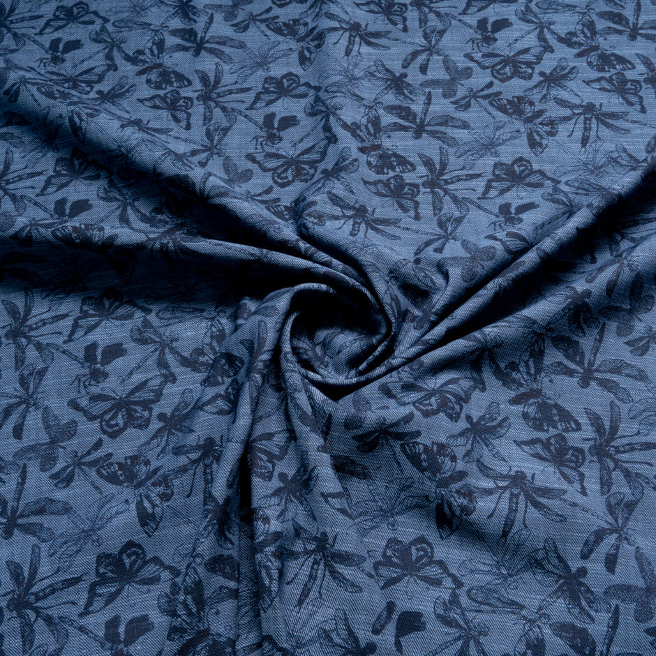Butterfly Printed Stretch Cotton Denim