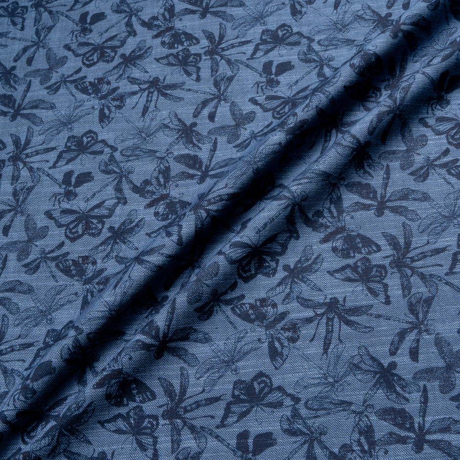 Butterfly Printed Stretch Cotton Denim