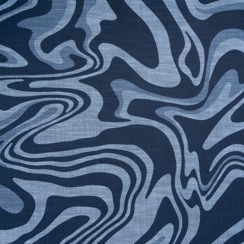 'Swirl' Printed Stretch Cotton Denim